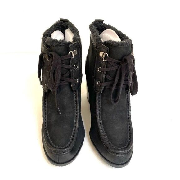 Sam Edelman Madge Sherpa Lined Suede Lace Up Lug Sole Booties 7 Black - Picture 4 of 10